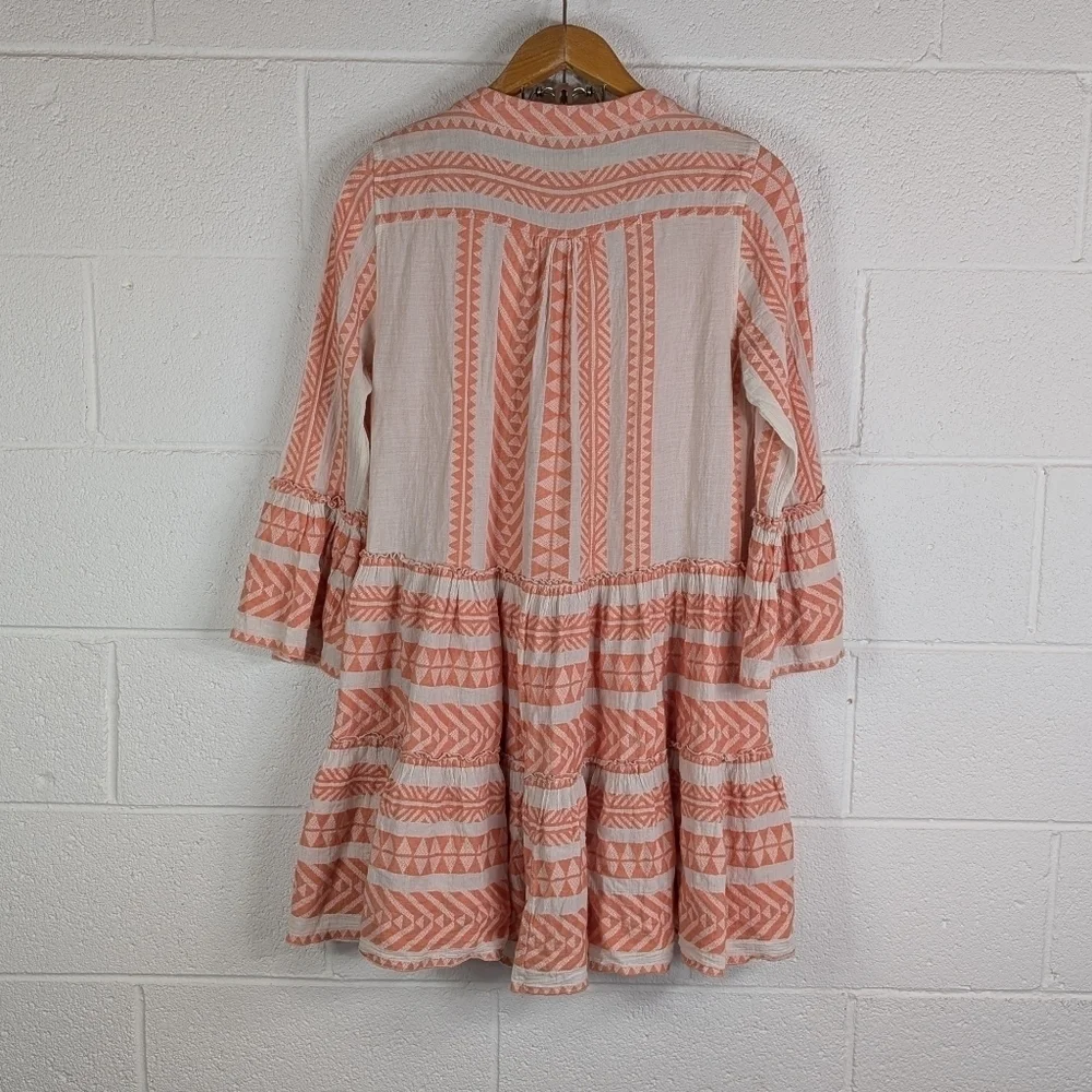 Devotion Twins Dress Womens S Orange Peach Ella Embroidered Tunic Tiered - Picture 7 of 10
